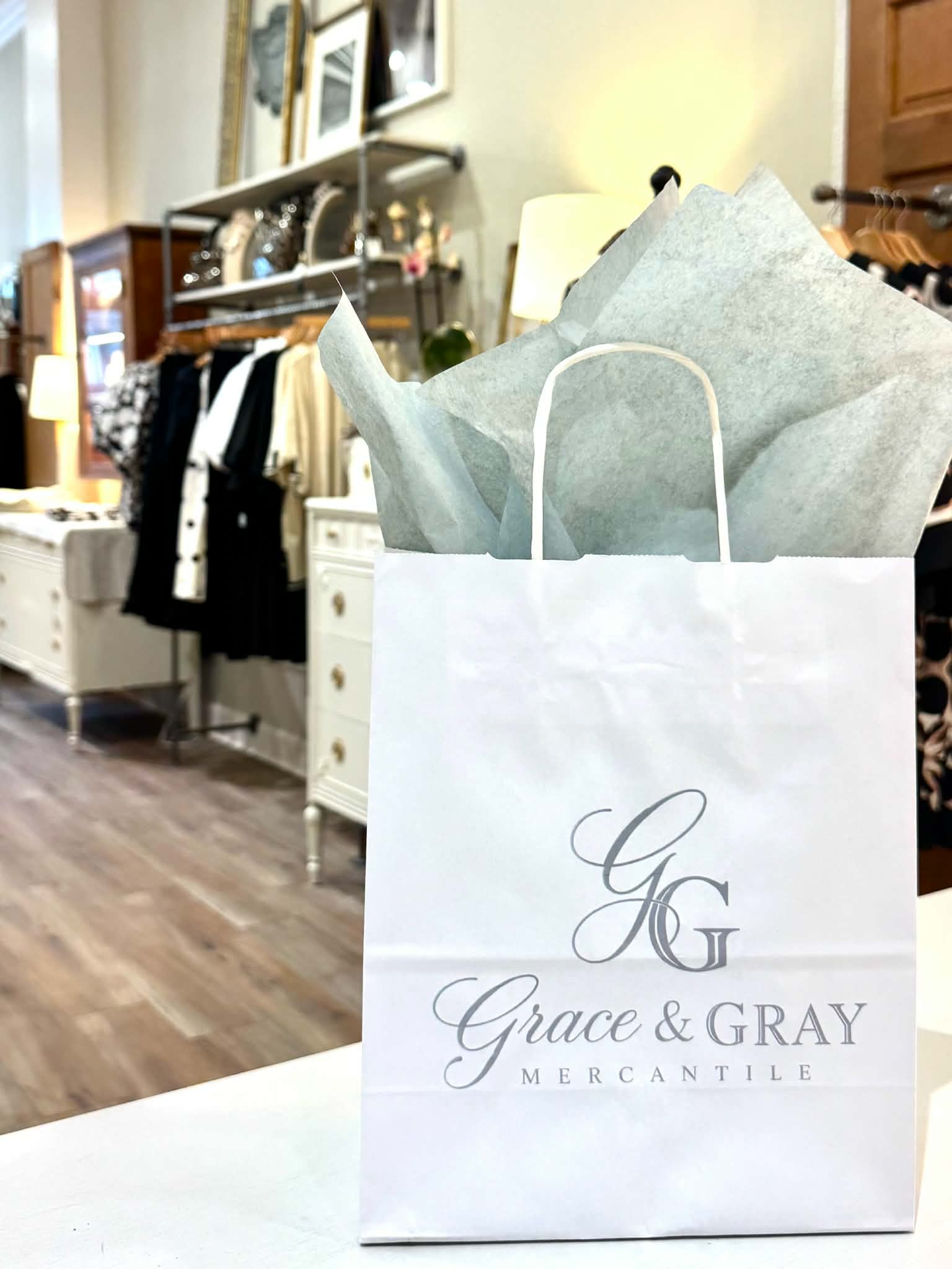Grace and Gray Mercantile branded shopping bag